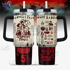 Professional Stranger Things 40oz Tumbler with Handle – “Stuck in the Upside Down” & Stranger Things 5 Design, Friends Don’t Lie