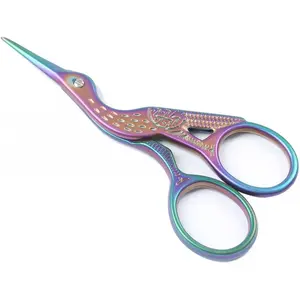 Stainless Steel  Tip Classic Stork  Crane Design Sewing DIY Tools Dressmaker Shears  for Embroidery, Craft,  Work, Art Work & Everyday Use (3.6", Colorful)