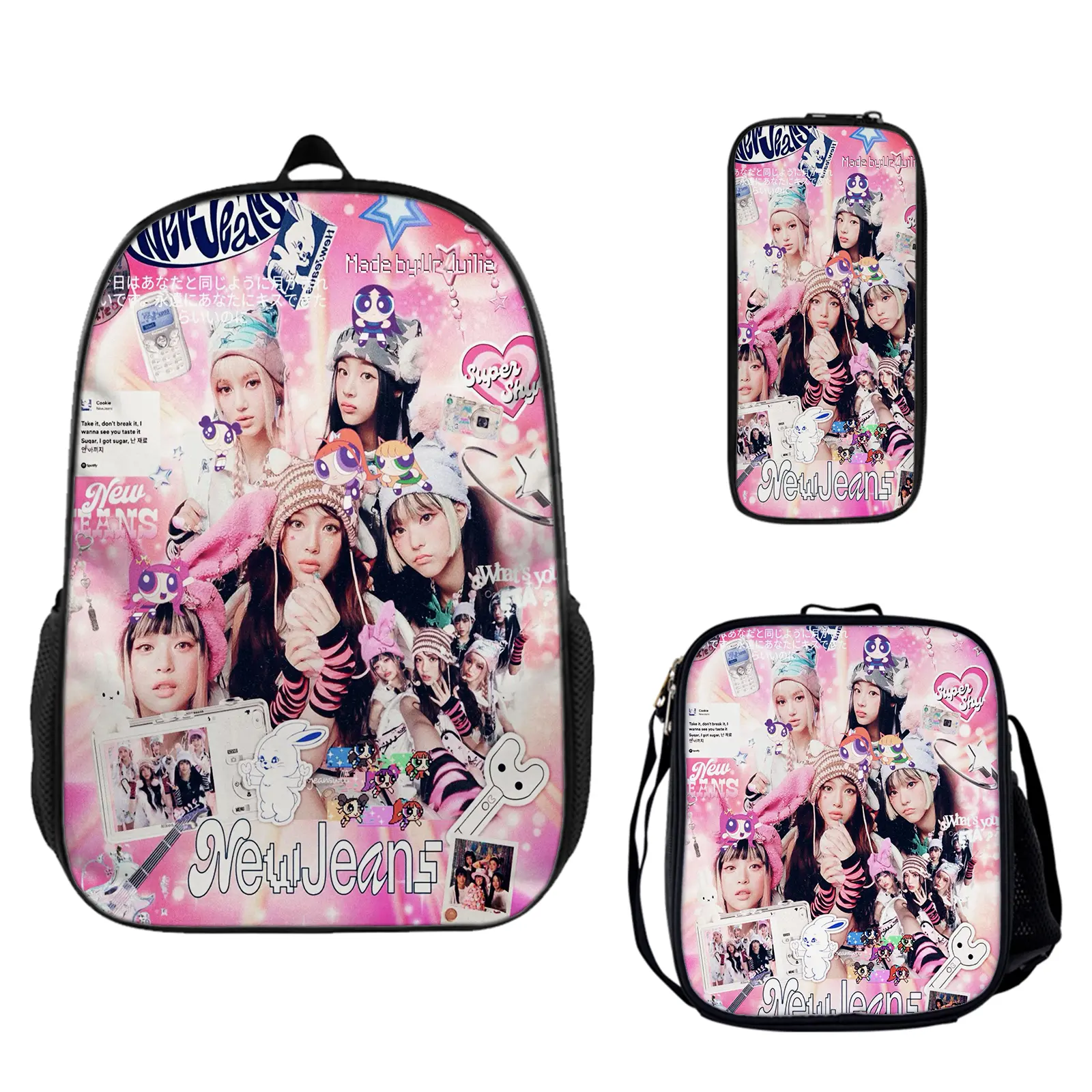 Jujutsu Kaisen 3-Piece Backpack Set for Boy, Lightweight Water Resistant Cartoon Graphic School Bag with Lunch Box & Pencil Case for Camping, One Size, Holiday
