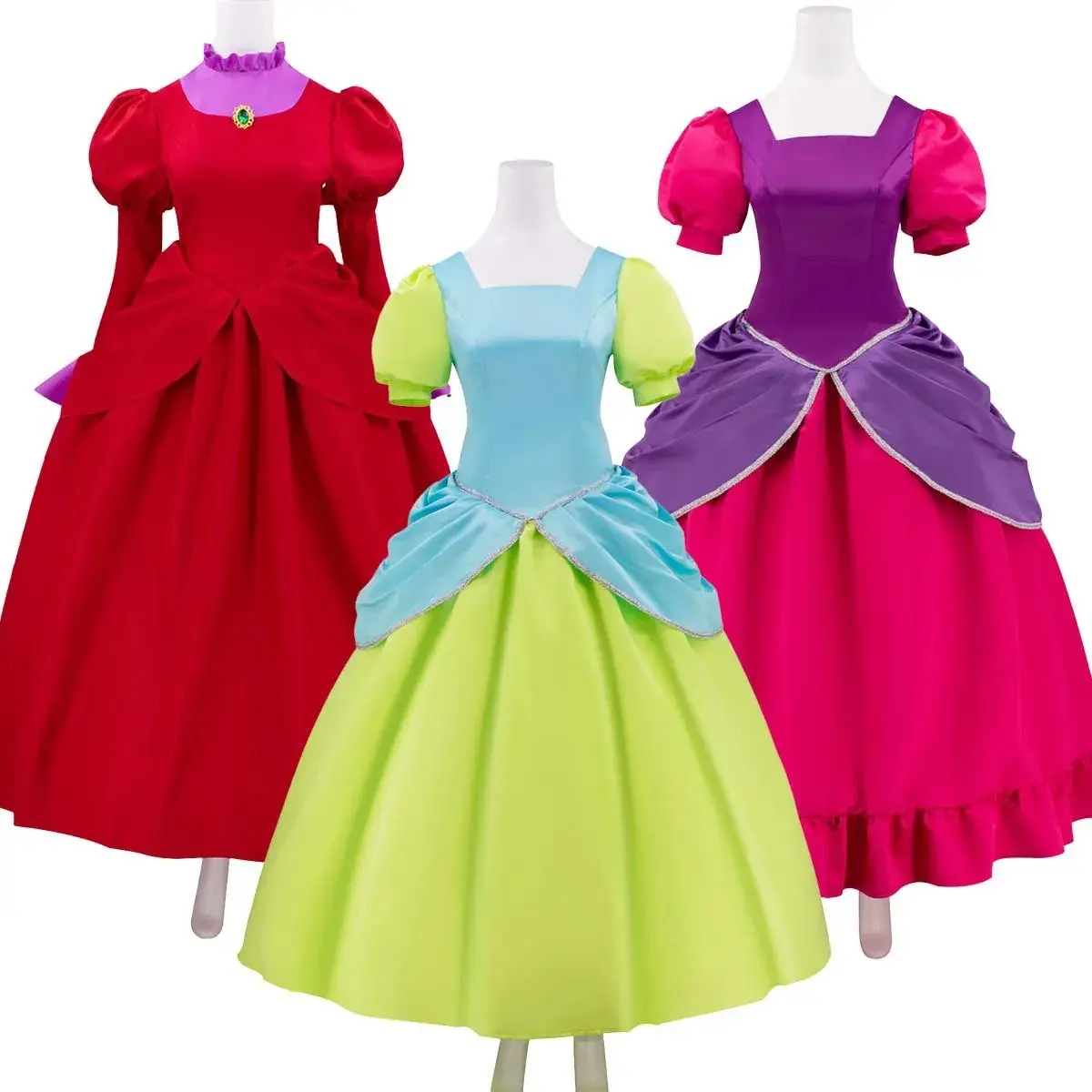 Anime Princess Green Red Dress Fancy Ball Gown Court Cinderella Cos Adult Evil Step Sister Dress Cosplay Costume