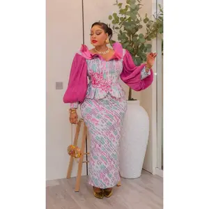 Stunning Pink Brocade Bishop Sleeve Ruffle Peplum Dress: Mother of The Bride Attire Wedding Guest Outfit Birthday Party Cocktail