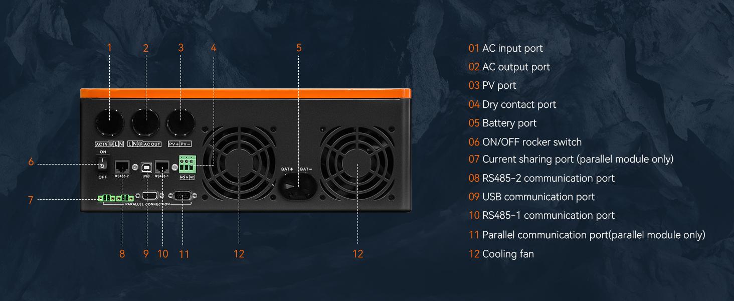 PowMr Solar Hybrid Inverter 5200W 48Vdc to 110Vac Split-Phase Solar Inverter Built-in 100A MPPT Controller | Max.PV Input 6KW 500VOC | Support 6 Units Parallel and Batteryless Run