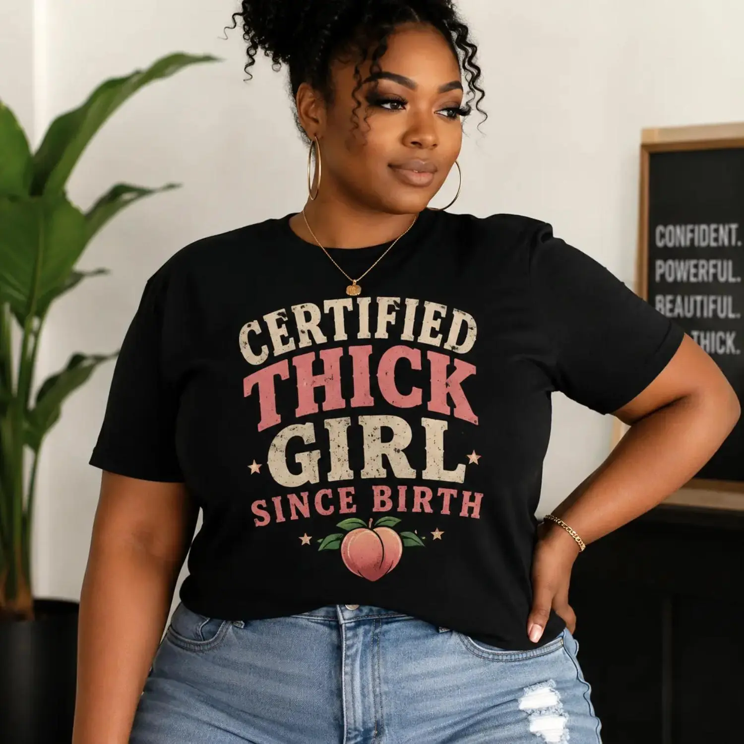 Certified Thick Girl Graphic T-Shirt for Women | Funny Thick Girl Statement Tee | Peach Graphic Casual Summer Shirt