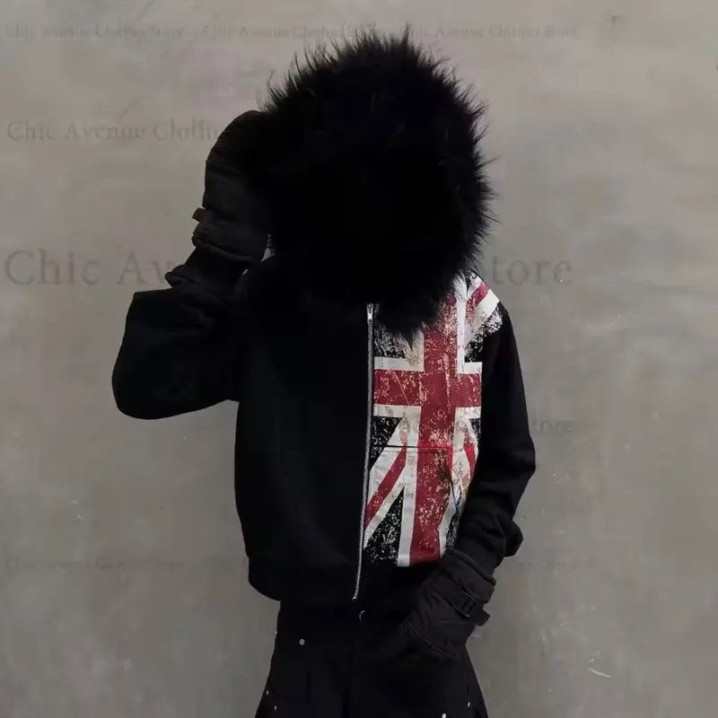 Fashion Print Hoodie Zip-up Hoodies for Men Women Streetwear  UK Flag Decor Vintage Man Hoodie Sweatshirts Men Clothing