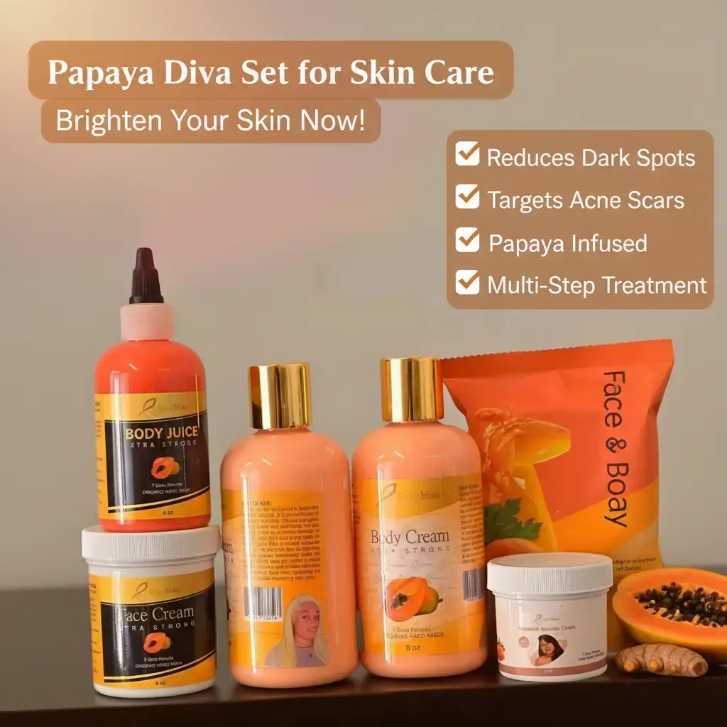BYENBLAN Papaya Diva Cosmetic Body Care Set - Golden Papaya Cleanser (Cleansing), Turmeric Moisturizer Cream (Nourishing, Shine Enhancing) for Brightening, Hydrating, Dark Spot Reduction, Acne Scar Repair