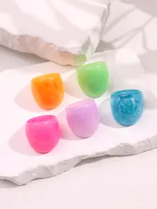 5pcs Set Colorful Tie Dye Oversized Oval Resin Rings Fashionable Casual Women's Daily Jewelry for Spring Vacation & Party Accessories 1.80 cm Size