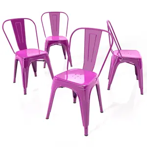 Ferroiarea 4-Pieces Rose Purple Metal Dining Chairs with Backrest – Sturdy Kitchen Chairs for Dining Room, Indoor Stackable Chair Set