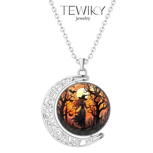 Dearmay Spin Halloween Necklace for Women - Round Spin Witch Pendant Necklace with Cubic Zirconia Sparkle Spin Harry Potter Series Rollo Chain 18 "+2