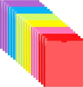 Heavy Duty Plastic Pocket Folder with Prongs and Clear Front Pocket - 18 Pack, 3 Prong Folders with Pockets and Card Slot, Assorted Colors