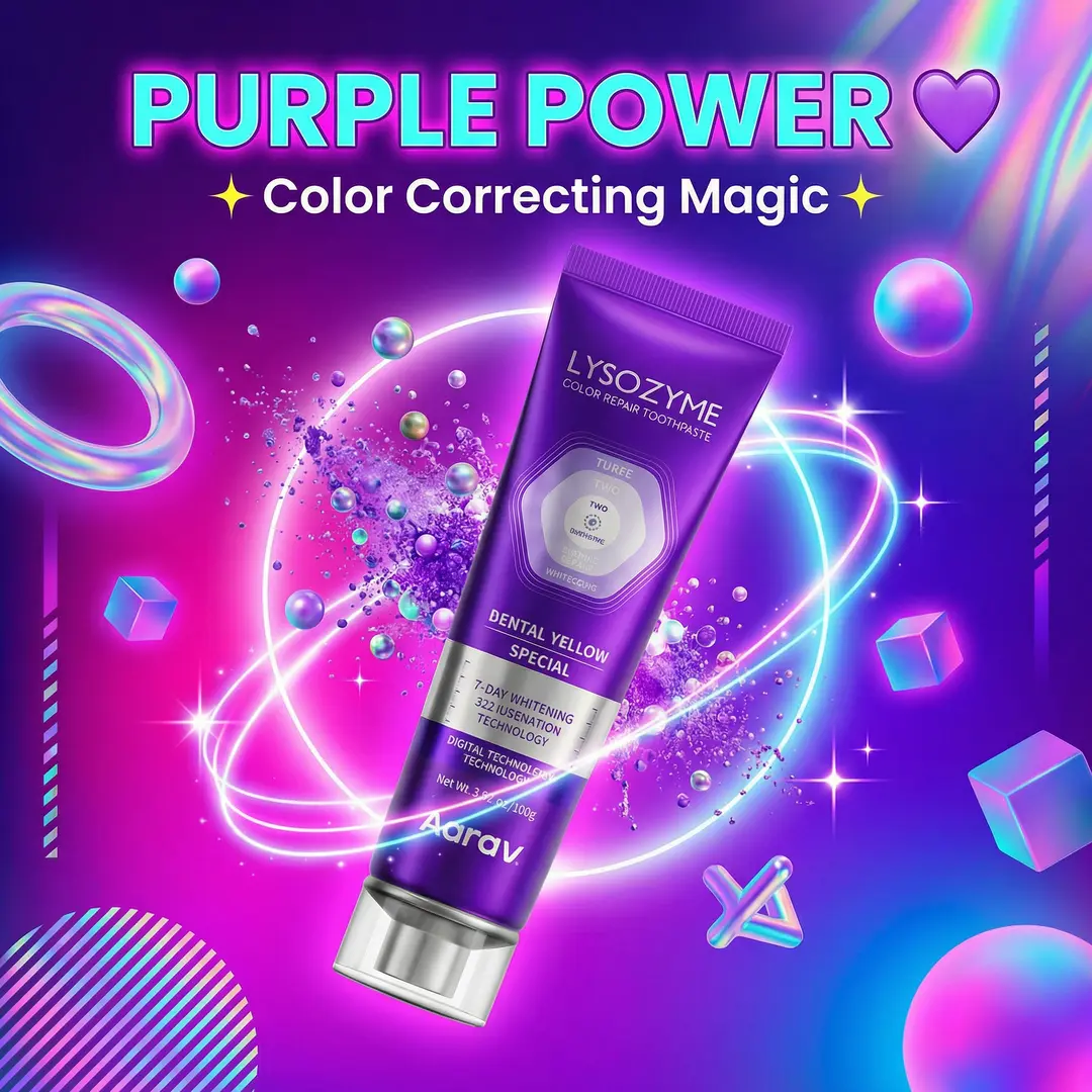 Aarav Purple Color Correcting Teeth Cleanser Paste - Advanced Formula for Coffee Stain Removal, Teeth Whitening, Yellow Tone Neutralization, Bio-Active Lysozyme for Deep Cleaning & Enamel Safety, Smile Upgrade, Purple Teeth Whitening