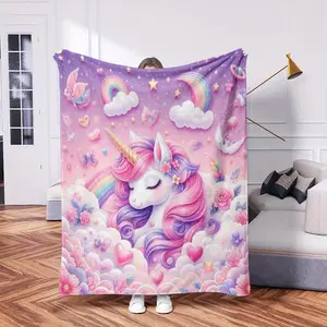 Unicorn Pattern Blanket, Soft Warm Throw Blanket, Air-conditioned Room Blanket, Warm Nap Blanket for Home Office Travel, Flannel Cozy Blanket, Soft Comfy Blanket