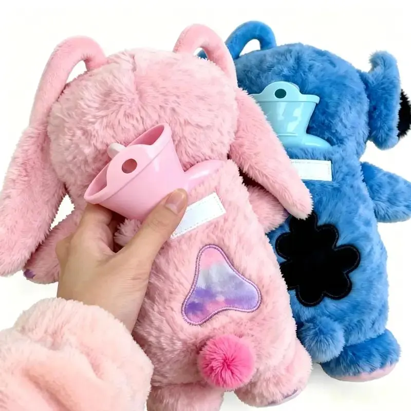 Cute Blue Plush Cover Hot Water Bottle Hand Warmer, Cotton Water-Filled Style, Warm Cold Weather Gift for Girls