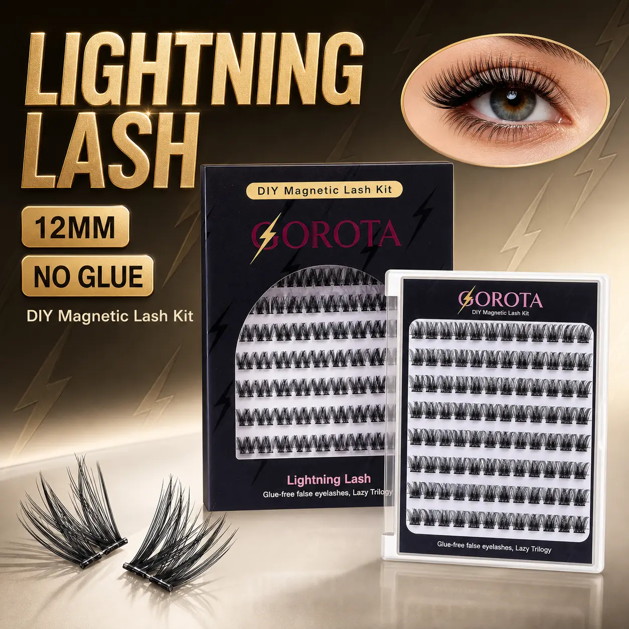 Gorota Lash Clusters, Self-Adhesive 12mm C-Curl 3D False Eyelashes, Reusable and No Glue with Segmented Design for Beginners, Nature, Eyelash Clusters, False Eyelashes & Adhesives