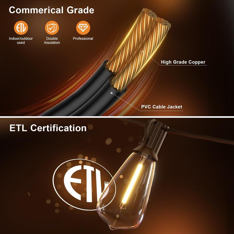 100FT Outdoor String Lights with Remote Included, Support Timer with 50 Shatterproof ST38 LED Edison Dimmable Bulbs, 2500K Warm White, Waterproof, Perfect for Backyard, Patio, Garden, Deck, Party and Xmas Decor #springtok Flexibility Customization