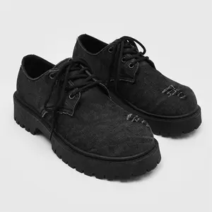 Men's Derby Shoes Original Niche Destruction Canvas Sneakers Thick Sole Height Increasing Casual Chunky Shoes outdoorfun