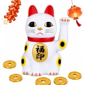 6 Inch Lucky Cat Waving Arm Maneki Neko Lucky Beckoning Feng Shui Wealth Cat for Welcoming Fortune Wealth Prosperity Decoration