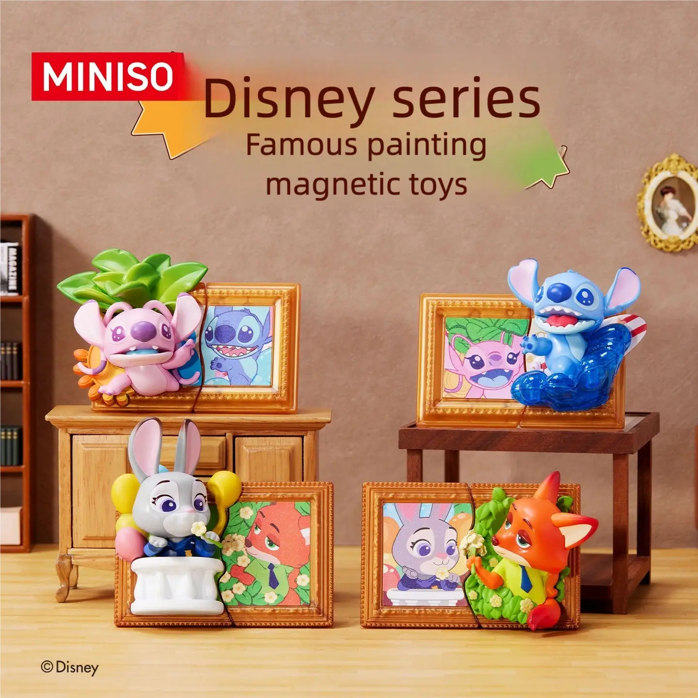 Disney Series Artistic Magnetic Puzzle Blocks Set - Creative Puzzle, Interactive Play, Safe Pieces for Kids, Classroom Use, Famous Paintings Design, Children Development Support, Adult Supervision Recommended，Back To School