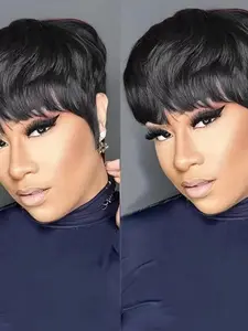 Short Voluminous Hairpiece for Women, Daily Wear Human Hair Short Bob Wig, No Glue Required, Natural Look & Comfortable Fit