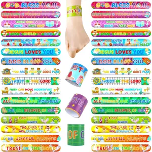48 count Christian Slap Bracelets, Snap Wristbands  Verses Religious Snap Bracelets for  Sunday School Gifts Classroom Prizes
