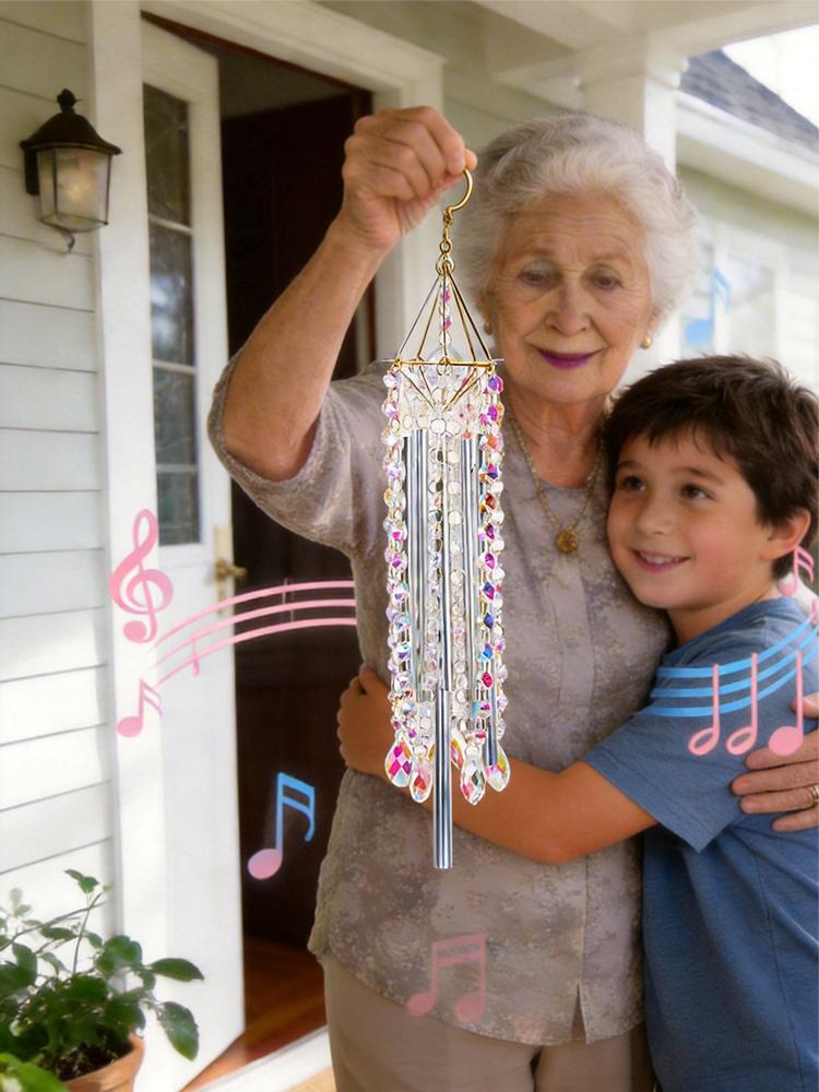 Crystal Wind Chimes - Glass Wind Chimes for Outside, Outdoor Crystal Suncatcher with 6 Tuned Tubes,  Hanging Prism Rainbow Maker Chandelier Home Decor Gift garden patio outdoor window wall art great gardening unique large memorial wind chime