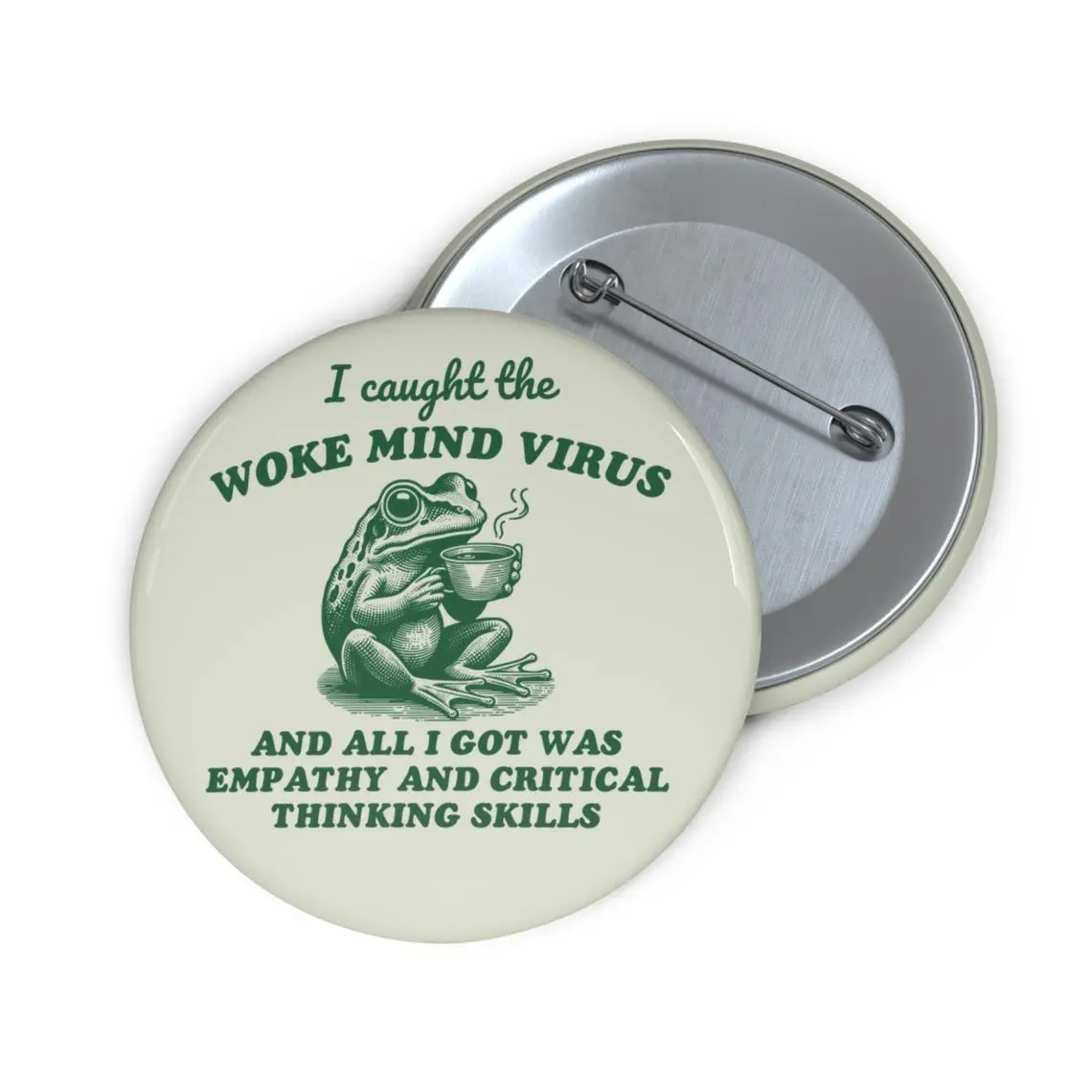 Funny Woke Mind Virus Pin Button, Retro Empathy Frog Pin Button, Liberal Pin Button, Anti Trump Pin Button, MAGA Republican, Social Justice Critical Thinking Skills