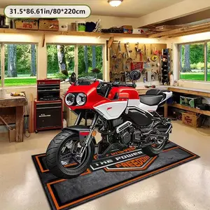 Tufted Motorcycle Garage Rug, Modern Print Design, Easy Clean Material, Ideal for Indoor/outdoor Use, Perfect for Motorbike Enthusiasts