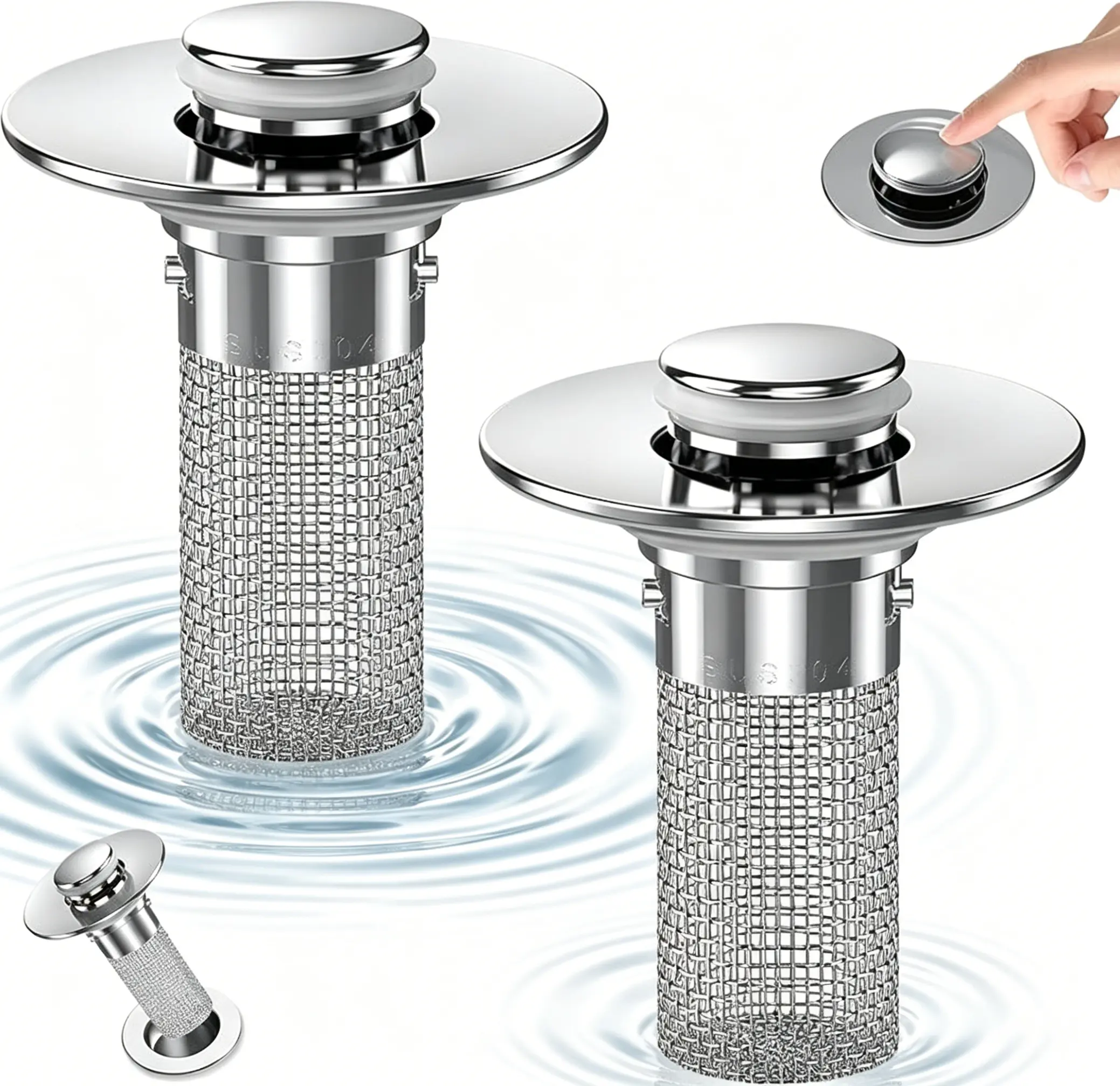 Bathroom Sink Drain Strainer, Pop-up Sink Drain Strainer with Removable Stainless Steel Strainer Basket Hair Catcher, Bathroom Sink Strainer for Bathroom Sink Stopper Replacement