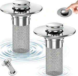 Bathroom Sink Drain Strainer, Pop-up Sink Drain Strainer with Removable Stainless Steel Strainer Basket Hair Catcher, Bathroom Sink Strainer for Bathroom Sink Stopper Replacement