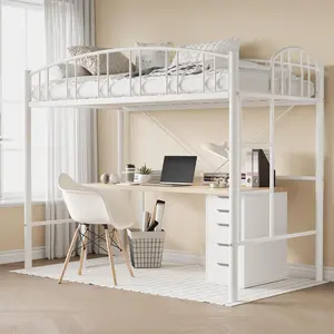 Garvee Twin Size Loft Bed with Ladder and Arched Guardrail – Heavy Duty Metal Loft Bed Frame for Kids and Adults – Sturdy Steel Slats Support – Space-Saving Design – No Box Spring Required – White