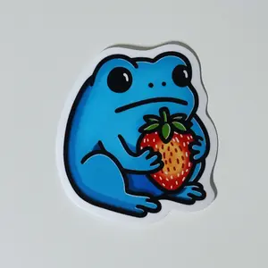Blue Grumpy Strawberry Frog Waterproof Vinyl Sticker