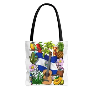 El Salvador Flag Heart tote bag | Salvadoran symbols, guitar, tropical fruits