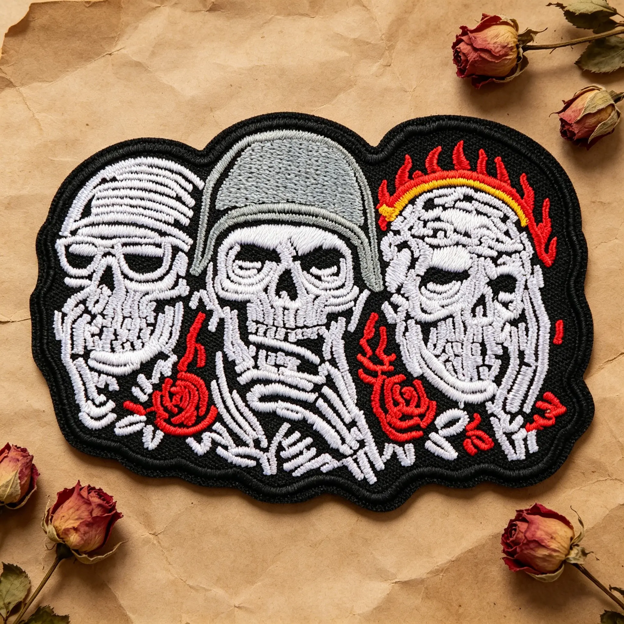 Gothic Rose Skull Embroidery Patch, Punk Fabric Sticker, Heat Transfer Back Adhesive, Suitable for Clothes, Jackets, Hats, Accessories, Embroidered Patches