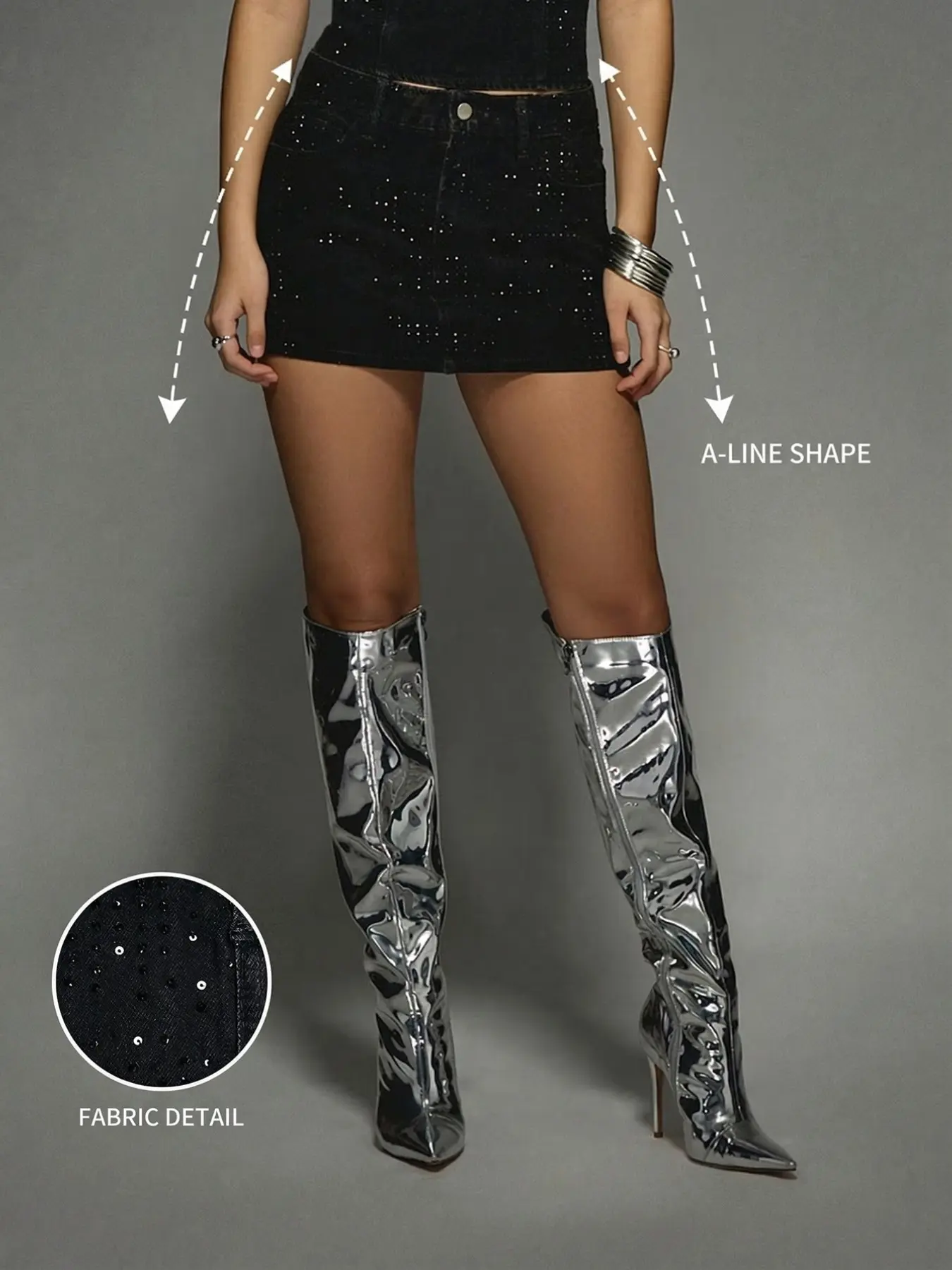 Women's Gradient Rhinestone Denim Material Short Mini Skirt Summer 2026 New Slimming Fit Short A-Line Dress, Trendy Party Wear Womenswear Bottom Lady