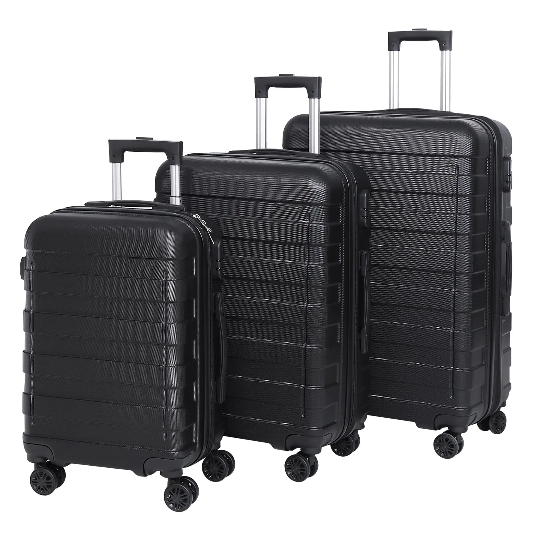 SuperDeal 3-Piece Expandable Hardshell Lightweight Spinner Wheel Travel Luggage Set, 22.5/26.3/30 in Height, Black, Hardshell Luggage, Lightweight Luggage