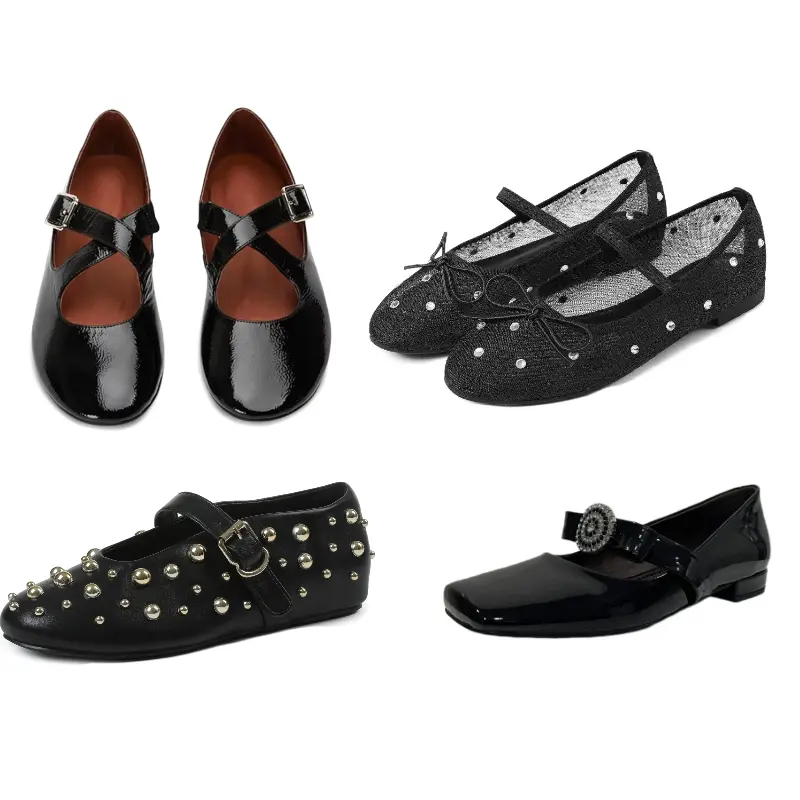 Clearance Sale  Mesh Ballet Flats for Women Rhinestone Bow Crystal Mary Janes Buckle Strap Flats Round Toe Ballerina Shoes Girl Footwear