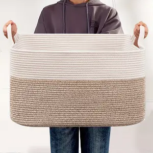 Large Storage Basket with Handles, Woven Rope Cube Basket, Blanket Basket, Yoga Mat Organizer, Laundry Basket, Clothes Basket, Multi-Color Baskets