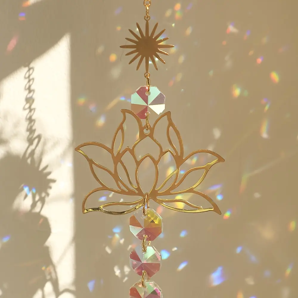 Elegant Lotus Sun Catcher, Glass Crystal Hanging Decor, Aesthetic Wall Decor, Interior Wall Decor, Wall Mounted Home Decoration, Artistic Home Decor, High-End Ornament, Pt79801