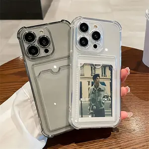 Transparent Card Slot Protection Mobile Phone Case for iPhone 16 15 14 13 12 11 Series Clear Anti-fall Back Shell