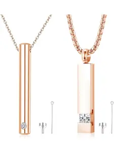 2 Pcs Cremation Urn Necklaces for Ashes with Cubic Zirconia Stainless Steel Keepsake Cremation Jewelry Necklaces for Human Pet Ashes Memorial Ash Necklace for Men Women