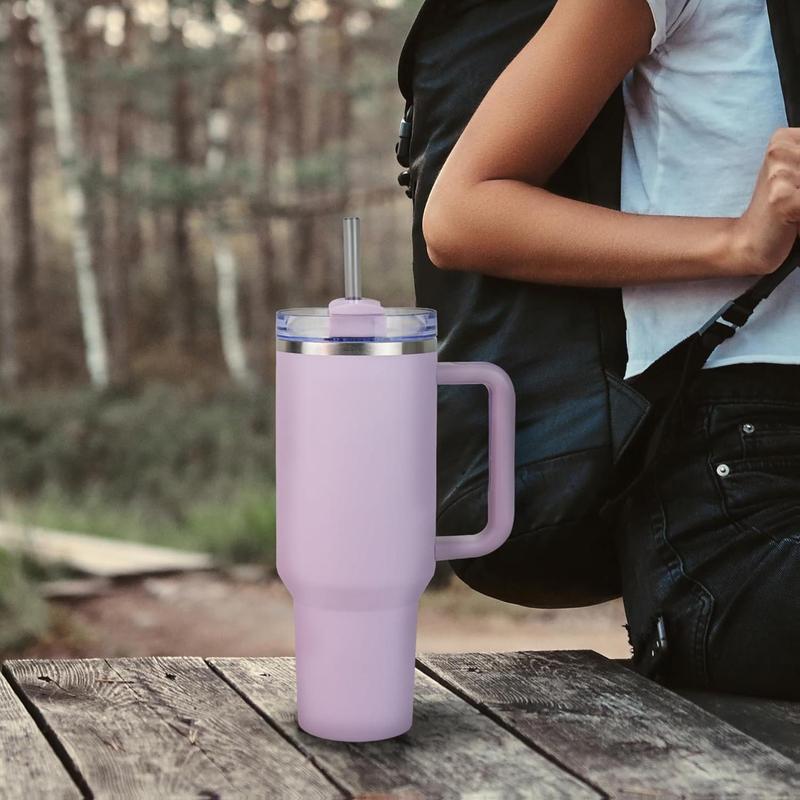 Medelim FlowCup Tumbler 40 Oz Insulated Stainless Steel Light Purple Travel Mug with Handle & Reusable Straw Leak-Proof Lid Car Cup Holder Compatible BPA-Free