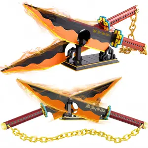DemonS Sword Building Set, 82in Double Blade Tengen Uzui Sword Building Block with Stand, Handmade Cosplay Anime Sword Toy Building Set for Collecting and Gifting 1478Pcs