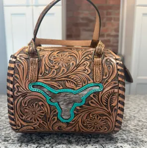 Mini genuine hand tooled leather speedy bags