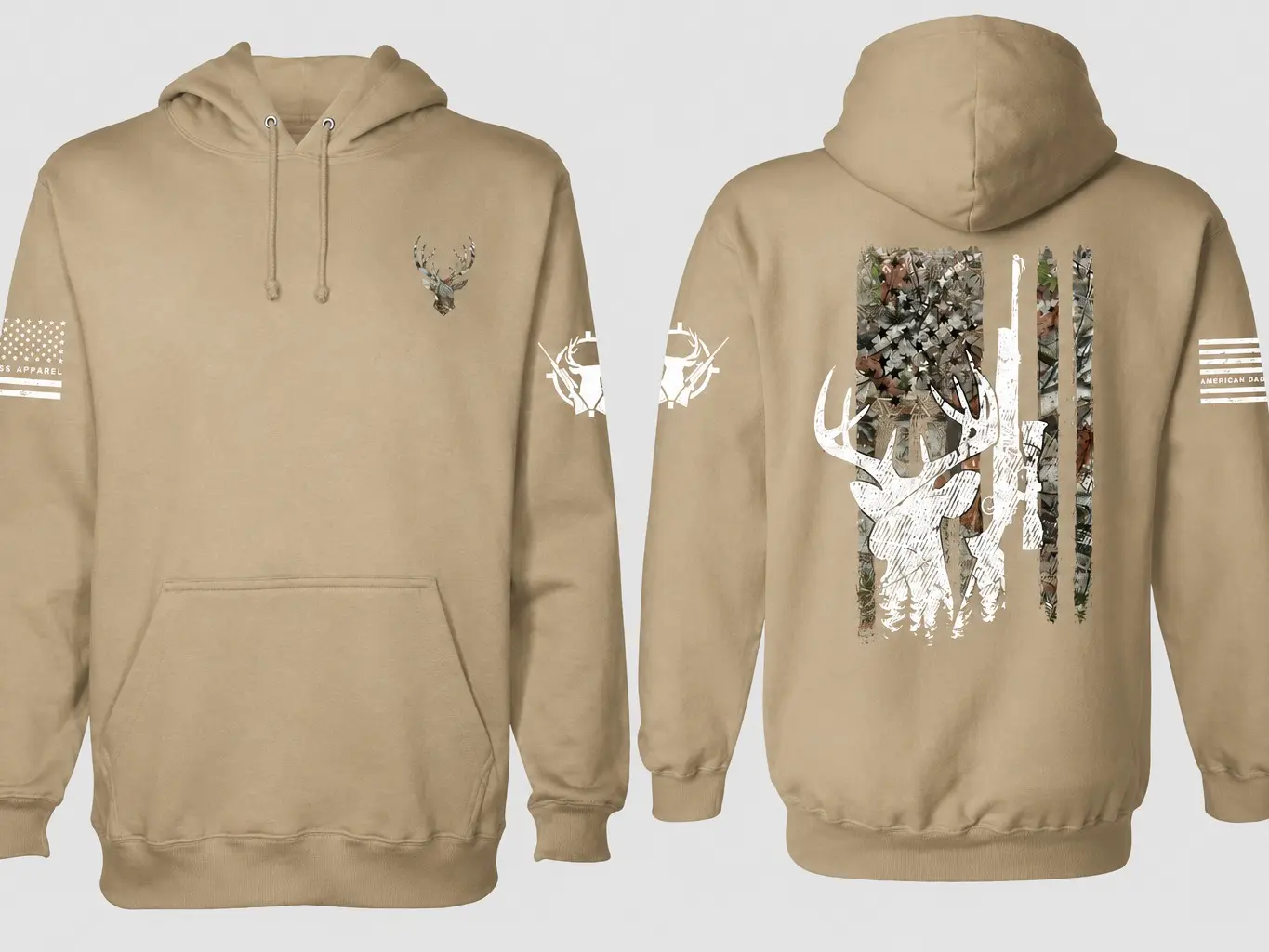 Deer Hunting Hoodie for Men, Camo American Flag Buck Sweatshirt, Patriotic Hunter Pullover, Outdoor Hunting Gift, Menswear Graphic Tee