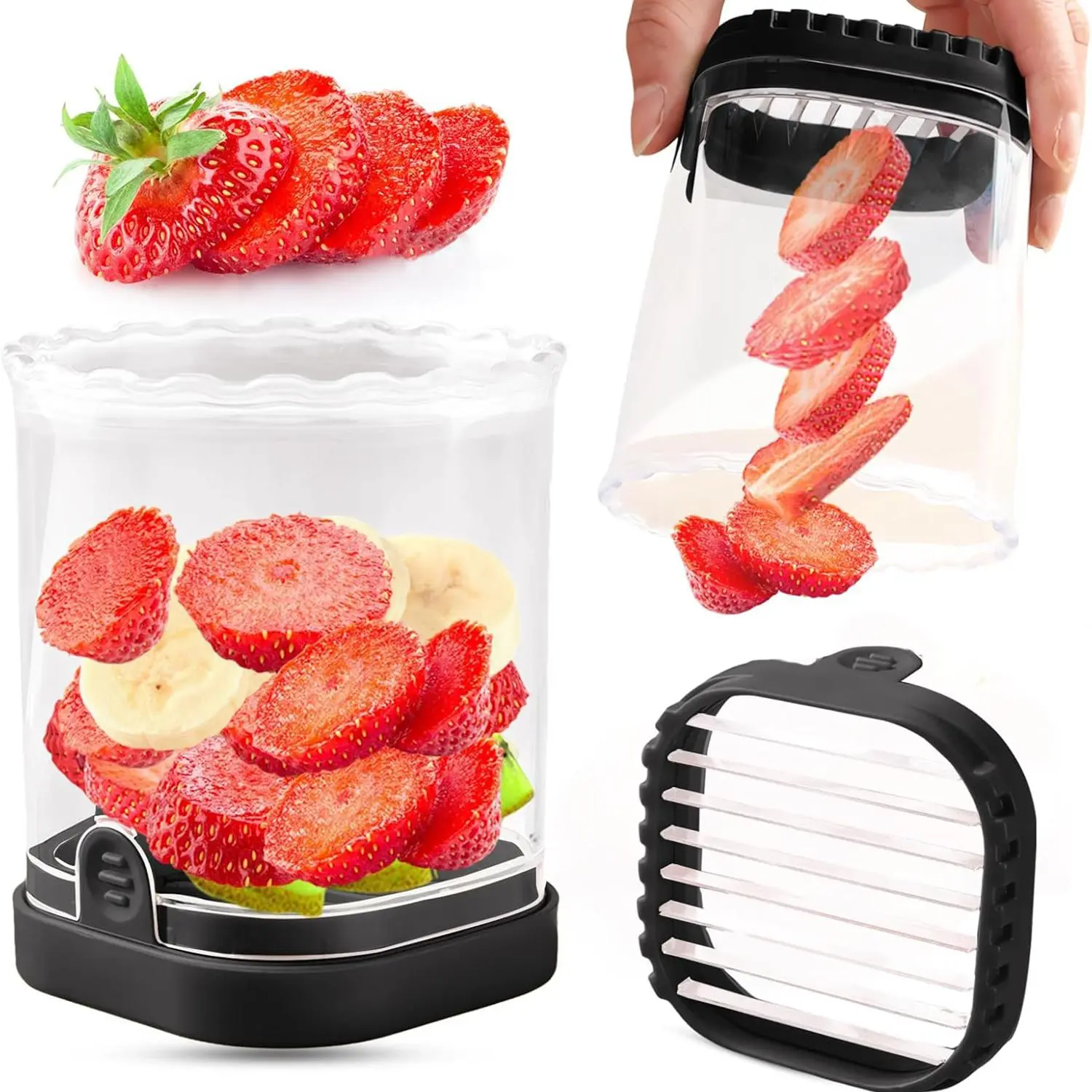 Fruit Slicer Cup, 1 Count Detachable Vegetable Fruit Cutter with Push Plate, Creative Strawberry Slicer, Kitchen Small Tool for Home Dining Room Picnic, Vegetable Cutting Slicer, Utensils, Durable Vegetable Slicer, Kitchen Gadget