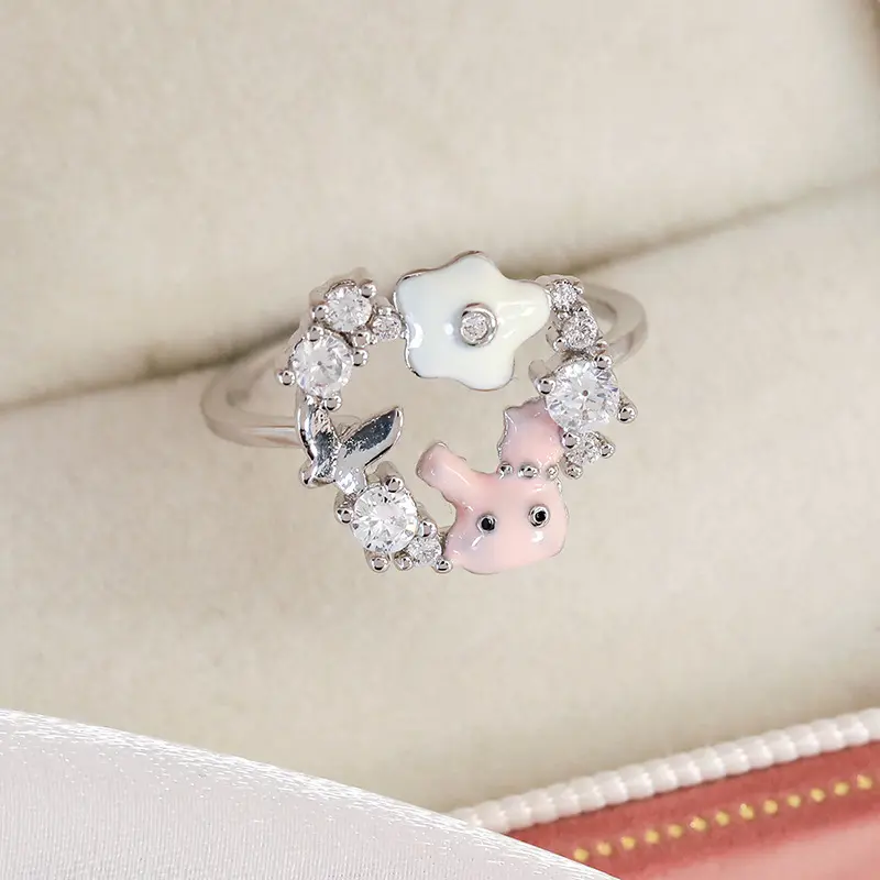 24961B Pink Rabbit Flower (Silver Base)