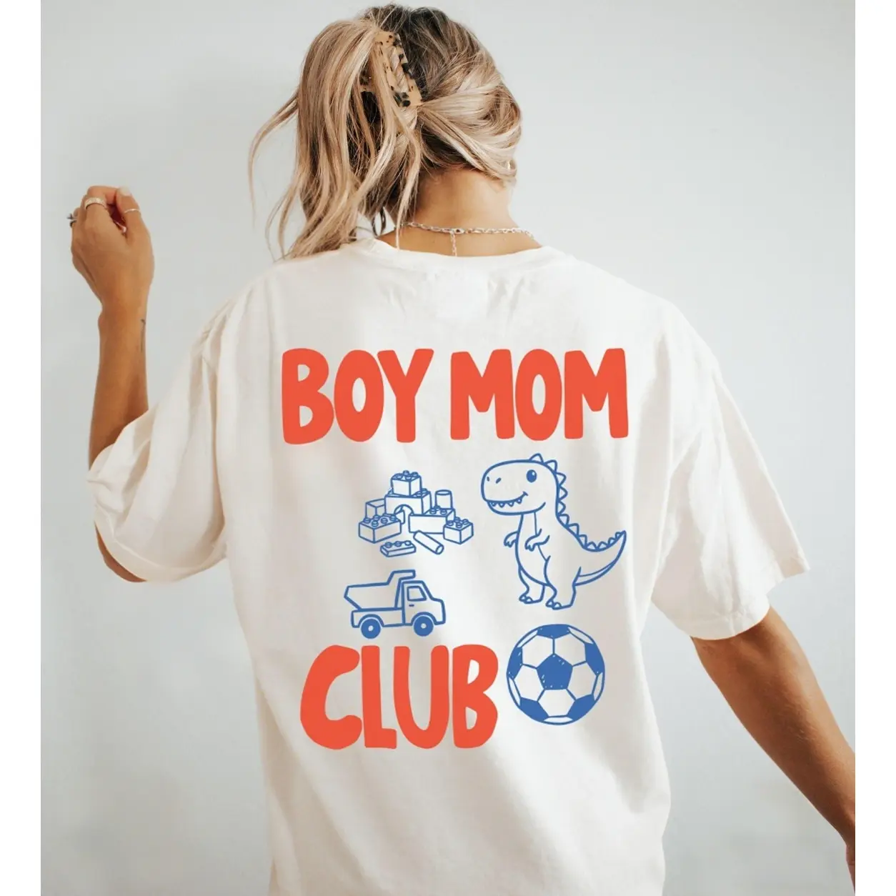 Women's Casual Sports Graphic Tee - Boy Mom Club Print, Boy Mama/Mothers Day Gift, Crew Neck, Short Sleeve, Multi-Size Including XXL, Dry in Shade, Do Not Dry Clean, Casual Tee Shirts