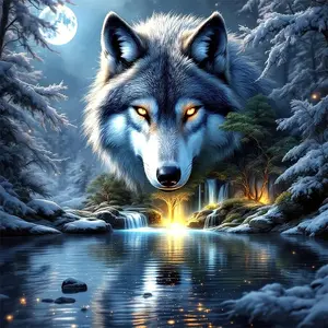 Wolf Pattern DIY Diamond Arts Colorful Painting Kit without Frame, DIY 5D Diamond Arts Colorful Painting Kit, Wall Art Decor for Home
