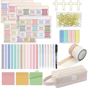 Study Kit- Journaling Supplies with Highlighters,Gel Pens,Tapes,Sticky Notes,Paper Clips,Pencil Pouch,Tabs  Annotation Kit for , ible Study Supplies, Essentials Set for Women