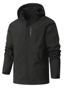 Men's Plain All Weather Waterproof windproof Drawstring Zip Up Hooded Jacket, Zipper pocket Design, Durable and Structure, Outerwear for Outdoor Activities, Men's Clothes for All Seasons, Menswear, Zip Up Jackets