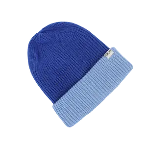 Thick Knit Beanie Dark Blue/Light Blue